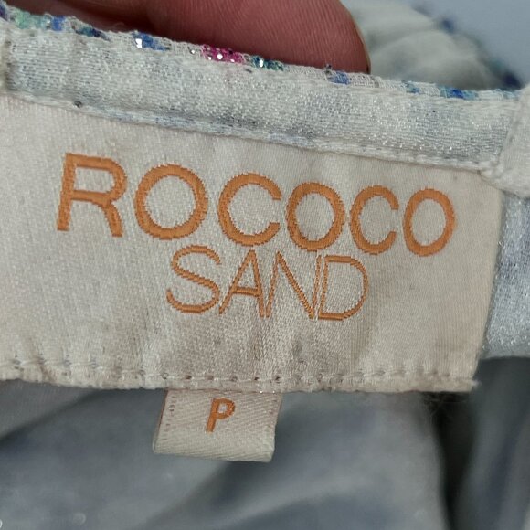 Rococo Sand Floral Lurex Chiffon Mini Dress Blue Multicolor Romantic Petite PP - Picture 6 of 14